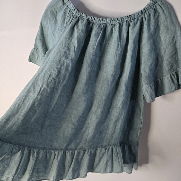 TERZO MILLENNIO sage Green Women's Size L 100% LINEN Babydoll Crop Tunic - Picture 9 of 10